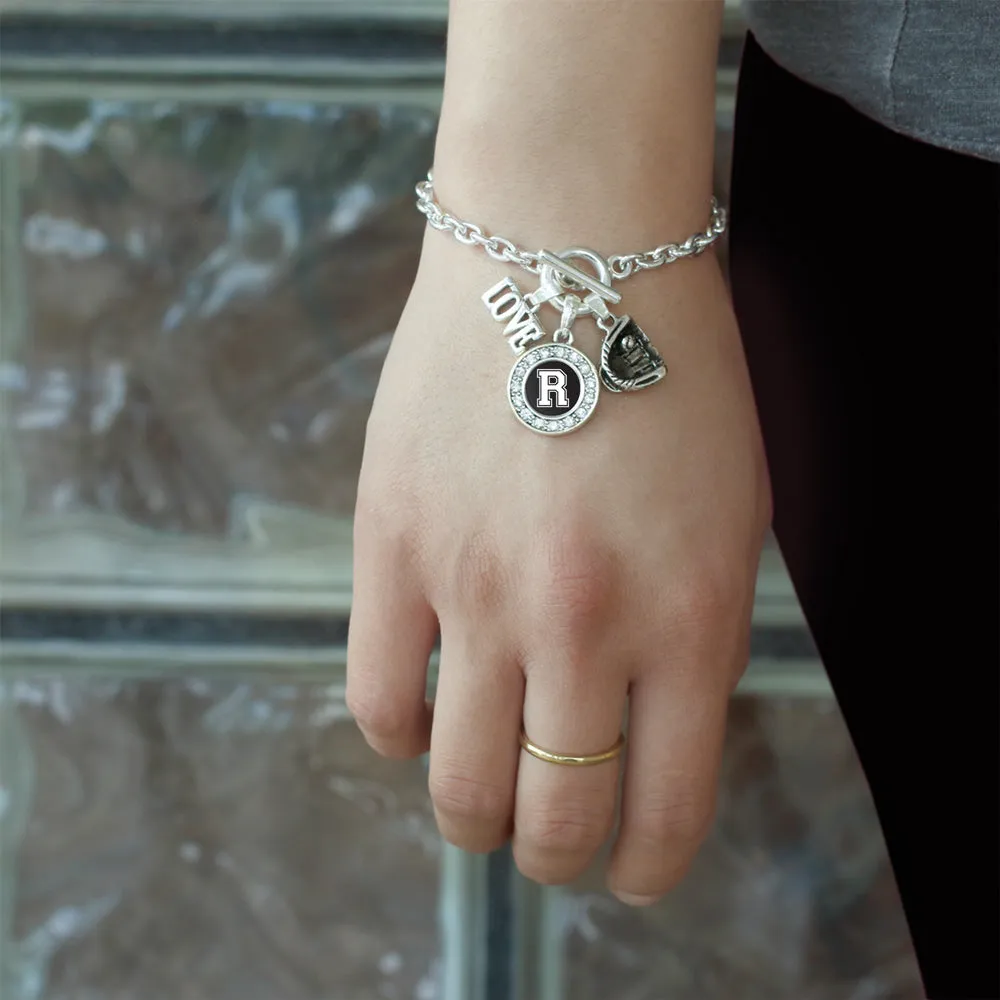 Silver Baseball Glove - Sports Initial R Circle Charm Toggle Bracelet