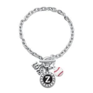 Silver Baseball - Sports Initial Z Circle Charm Toggle Bracelet