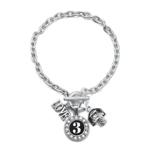 Silver Basketball Hoop - Sports Number 3 Circle Charm Toggle Bracelet