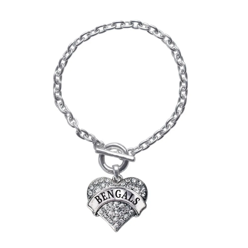 Silver Bengals Pave Heart Charm Toggle Bracelet