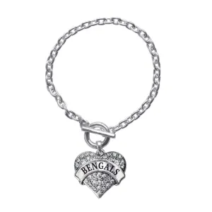 Silver Bengals Pave Heart Charm Toggle Bracelet
