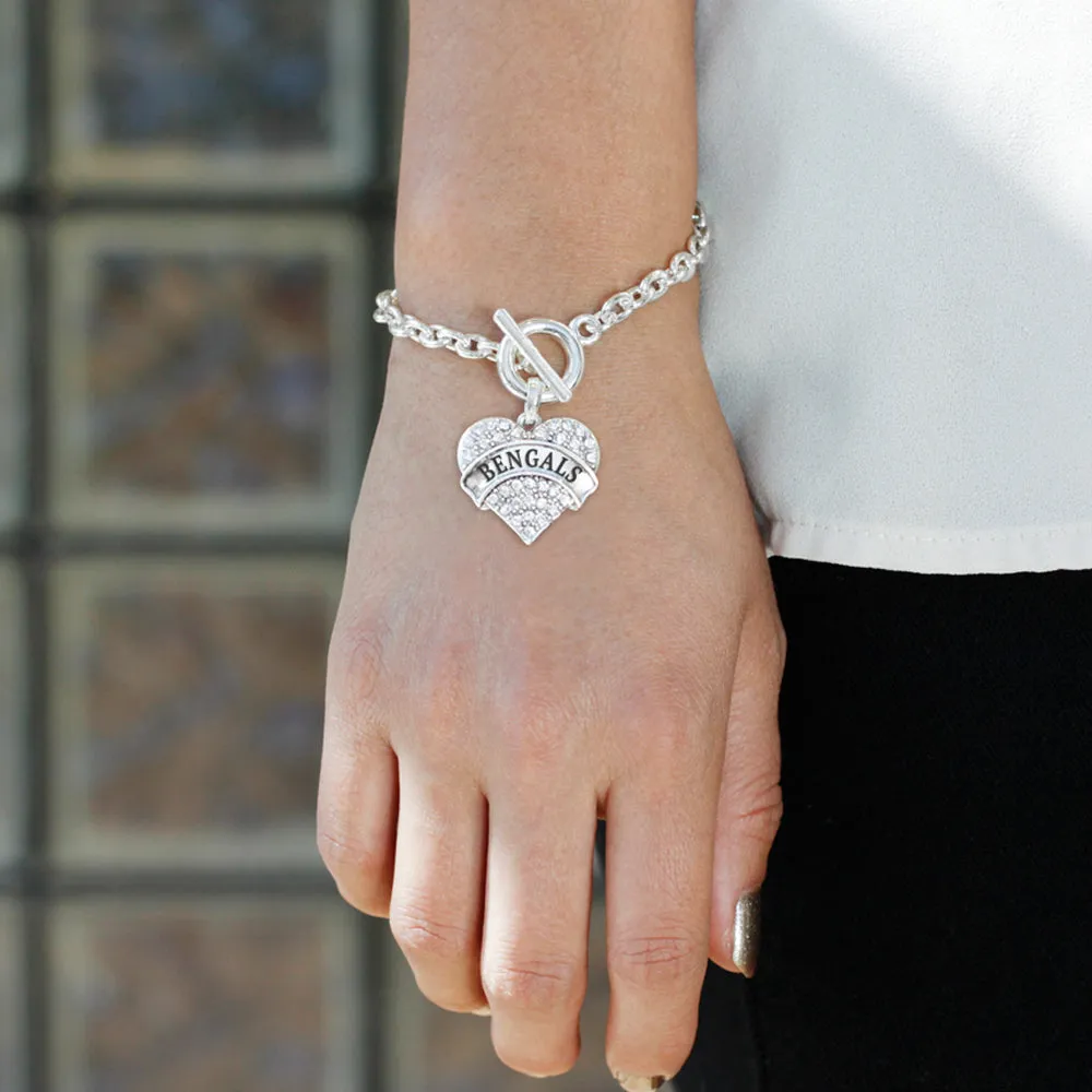 Silver Bengals Pave Heart Charm Toggle Bracelet