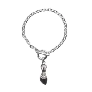 Silver Black Heel Shoe Charm Toggle Bracelet