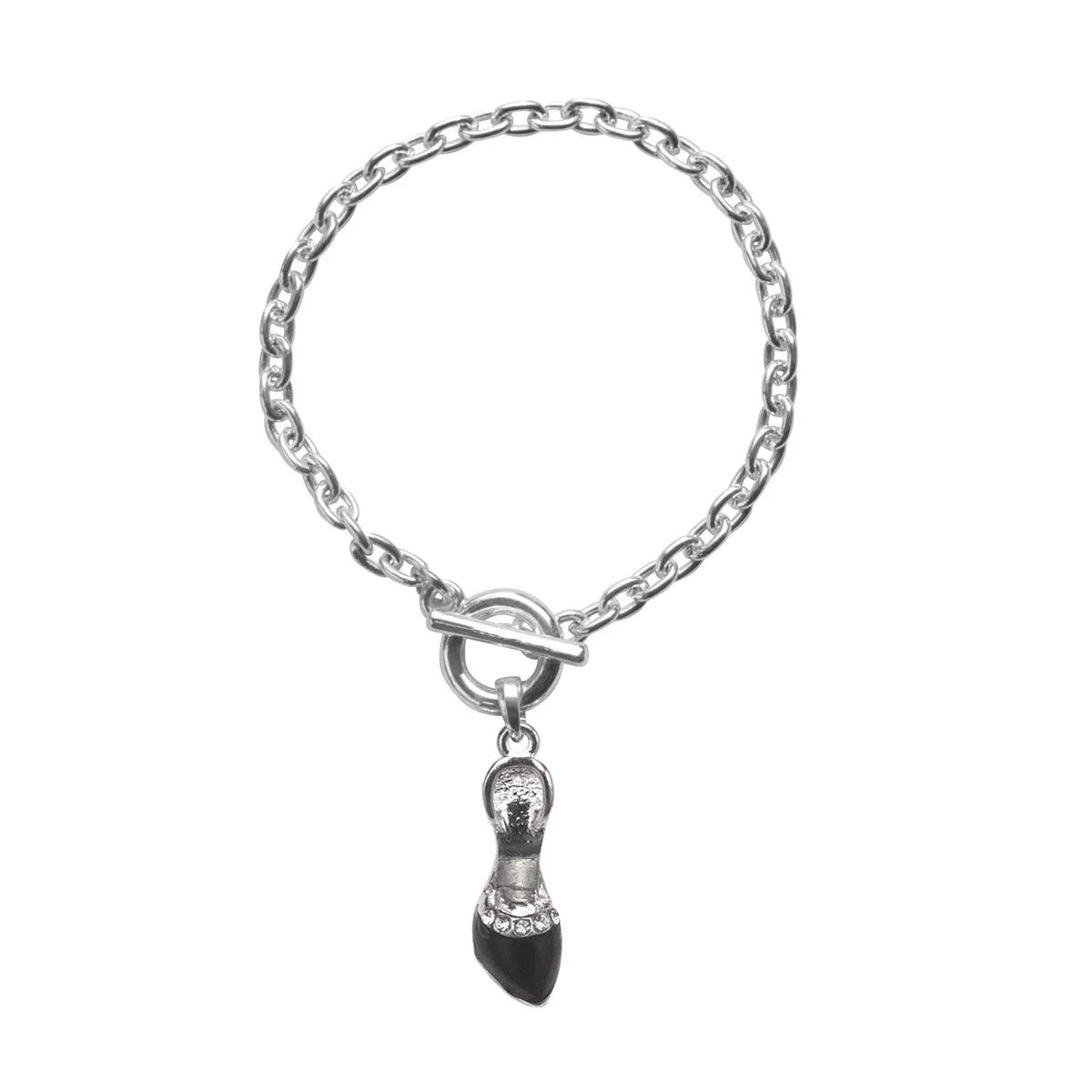 Silver Black Heel Shoe Charm Toggle Bracelet
