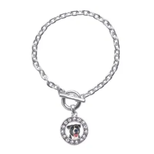Silver Blue Pit Bull Circle Charm Toggle Bracelet
