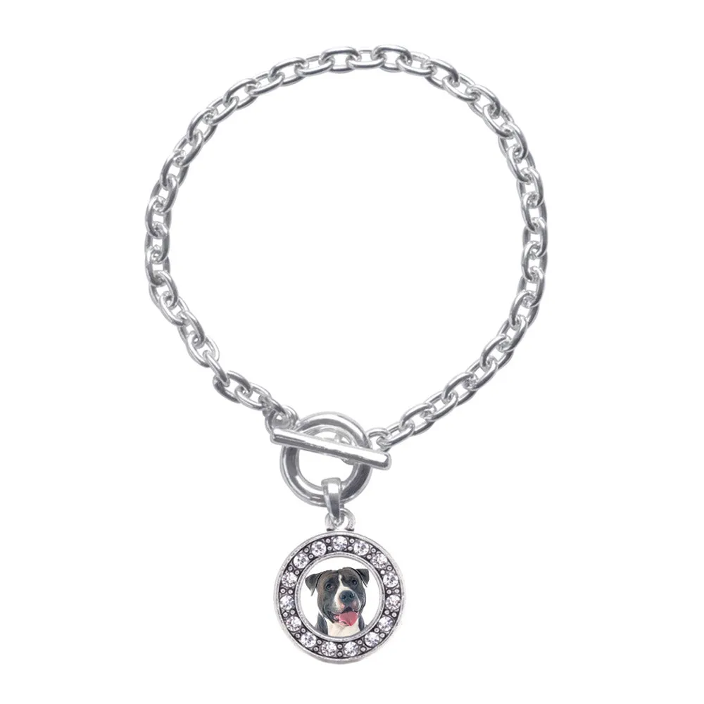 Silver Blue Pit Bull Circle Charm Toggle Bracelet