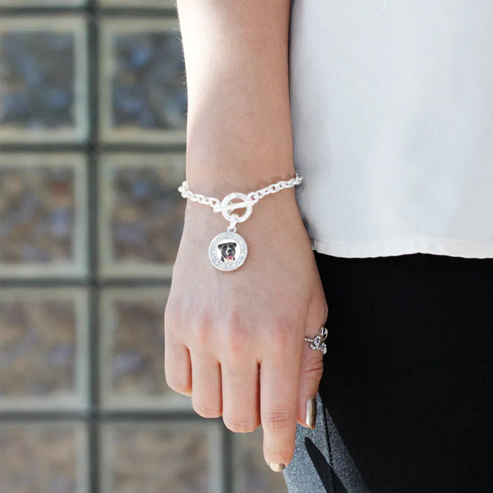 Silver Blue Pit Bull Circle Charm Toggle Bracelet