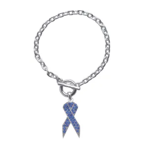 Silver Blue Ribbon Charm Toggle Bracelet
