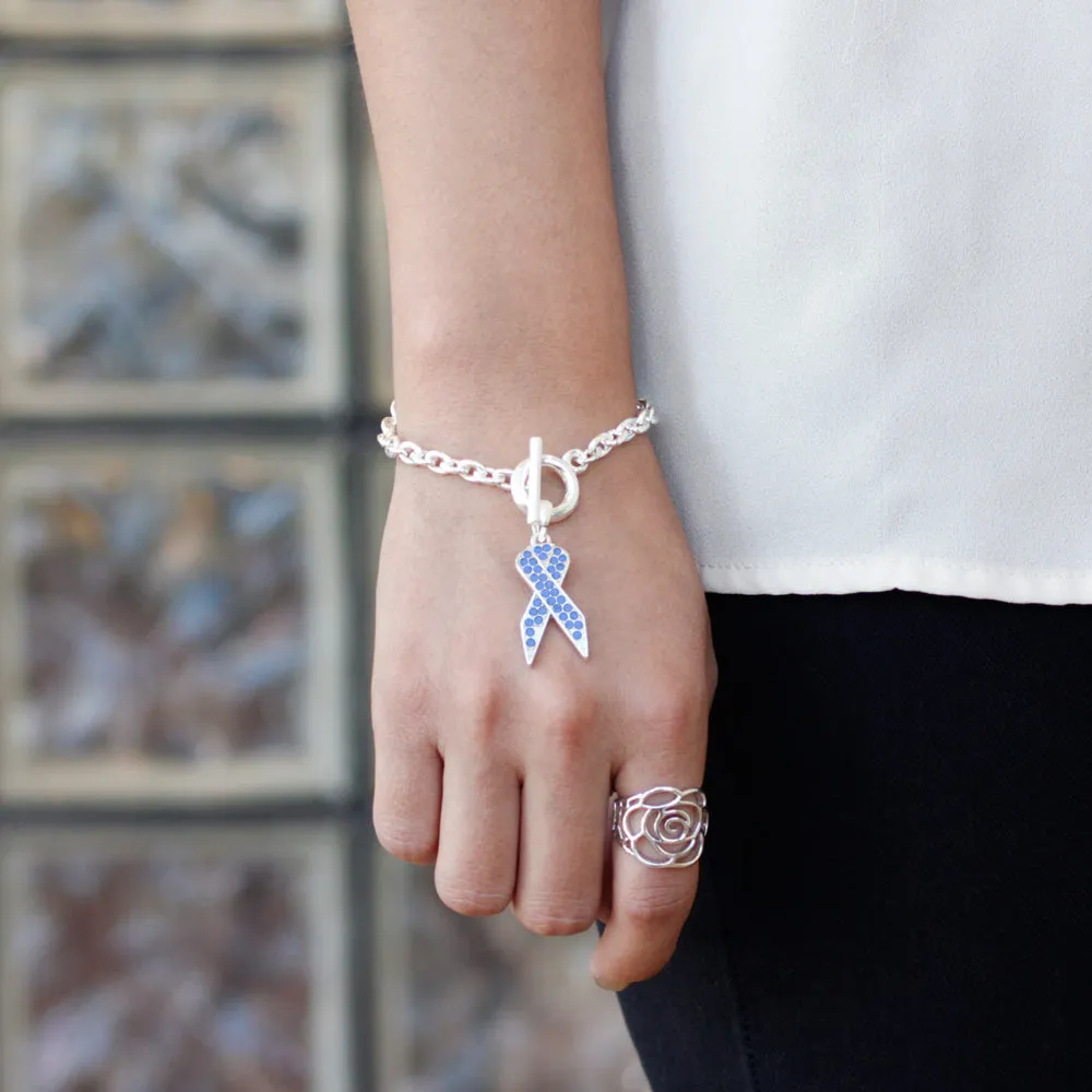 Silver Blue Ribbon Charm Toggle Bracelet