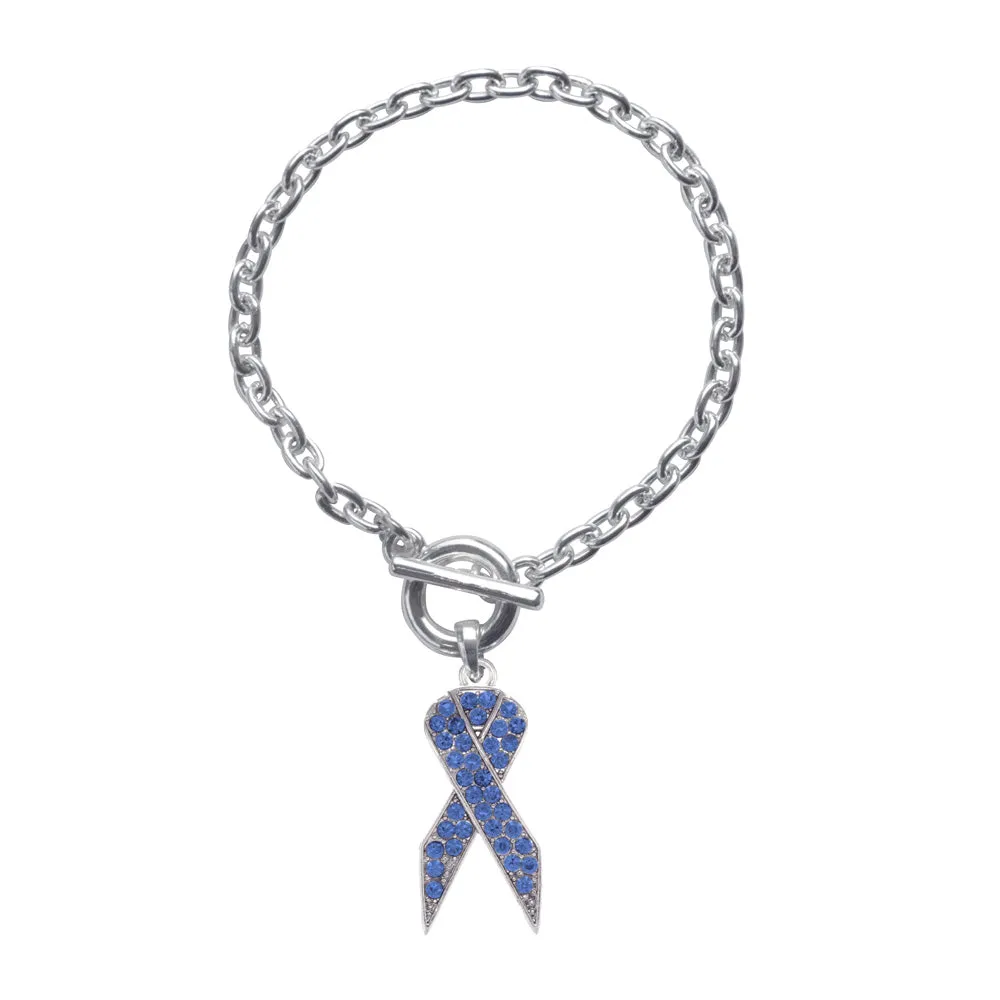 Silver Blue Ribbon Charm Toggle Bracelet