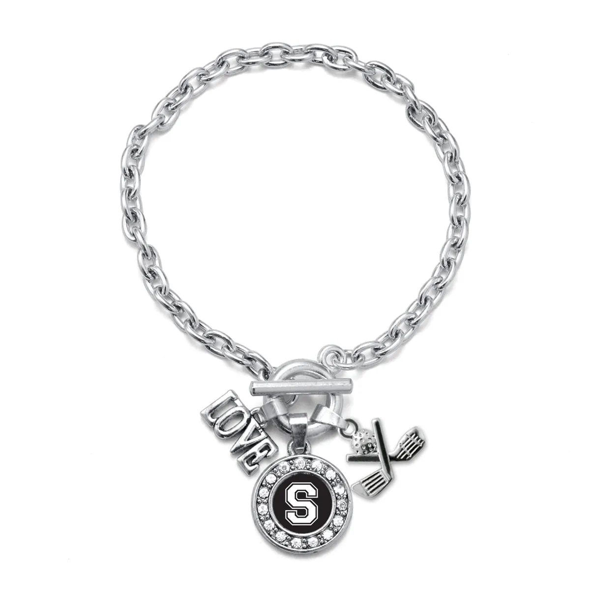 Silver Cheerleader - Sports Initial S Circle Charm Toggle Bracelet