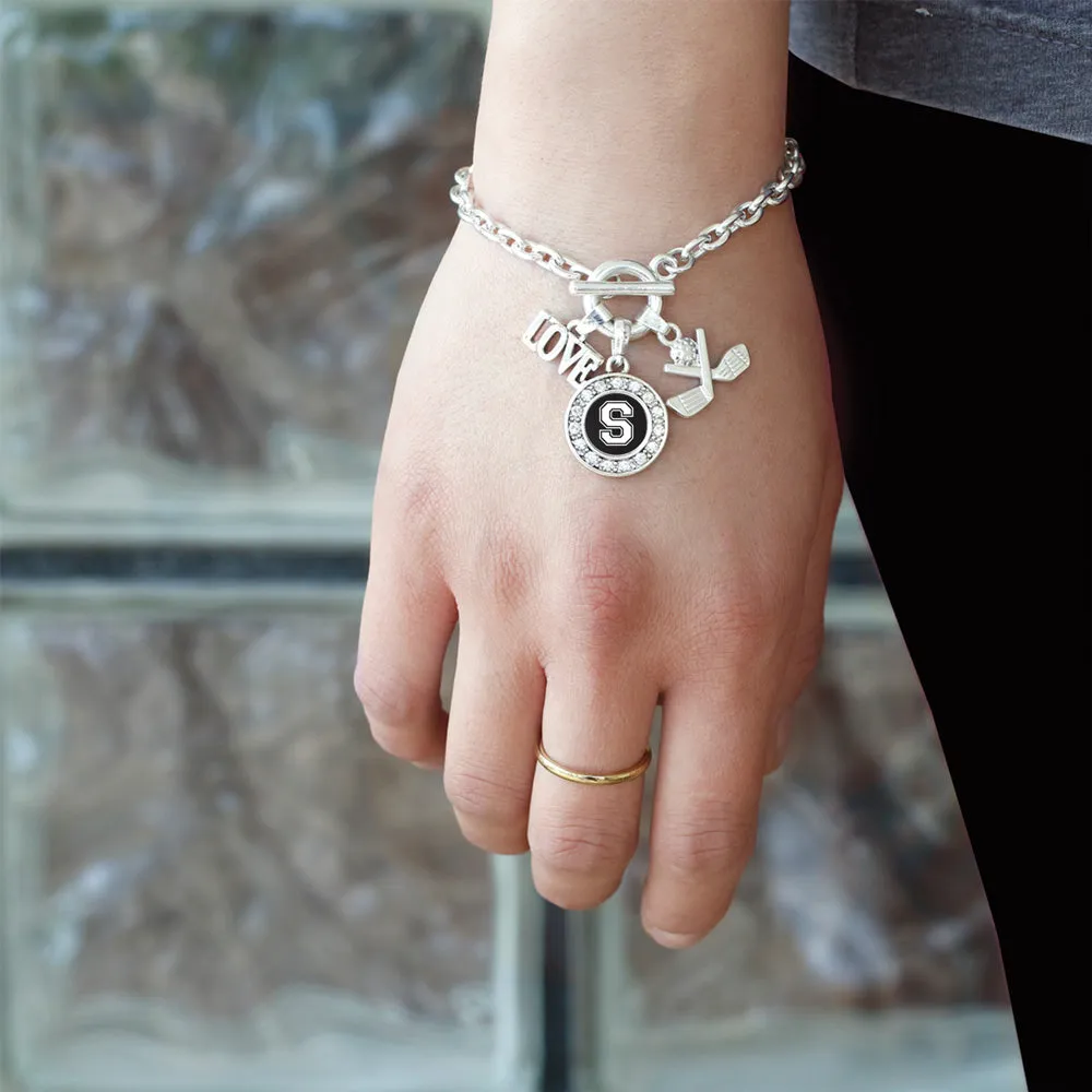 Silver Cheerleader - Sports Initial S Circle Charm Toggle Bracelet