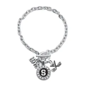 Silver Cheerleader - Sports Initial S Circle Charm Toggle Bracelet