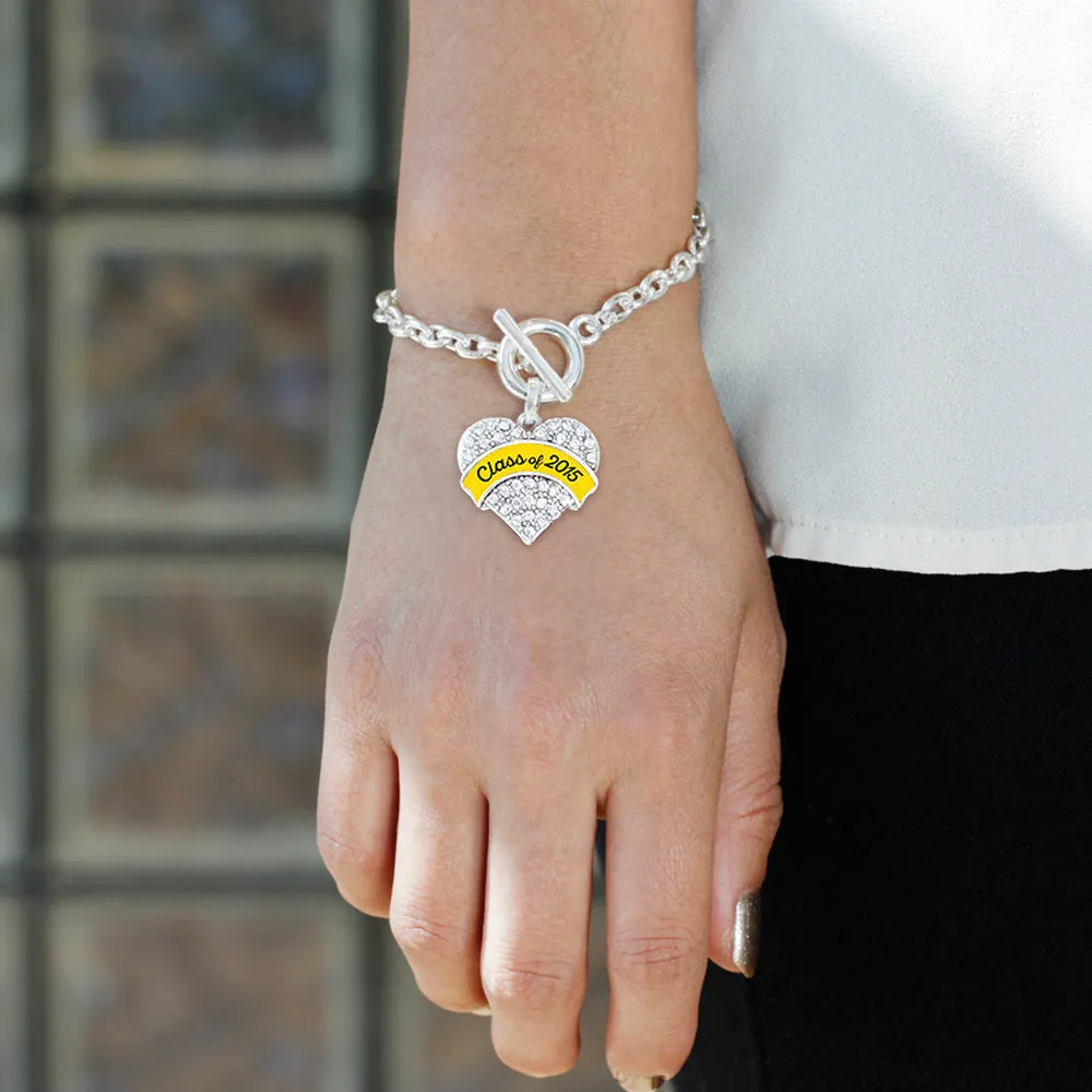 Silver Class of 2015 - Yellow Pave Heart Charm Toggle Bracelet