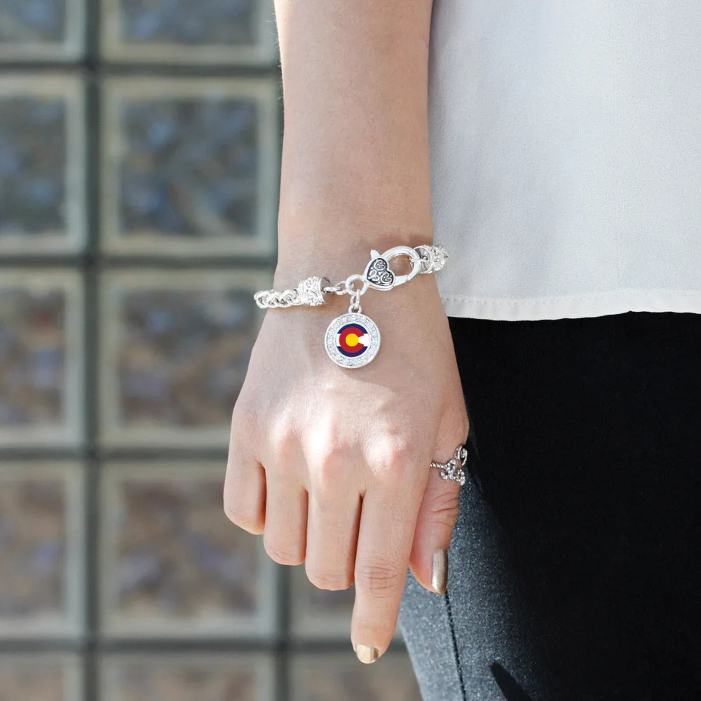 Silver Colorado Flag Circle Charm Braided Bracelet
