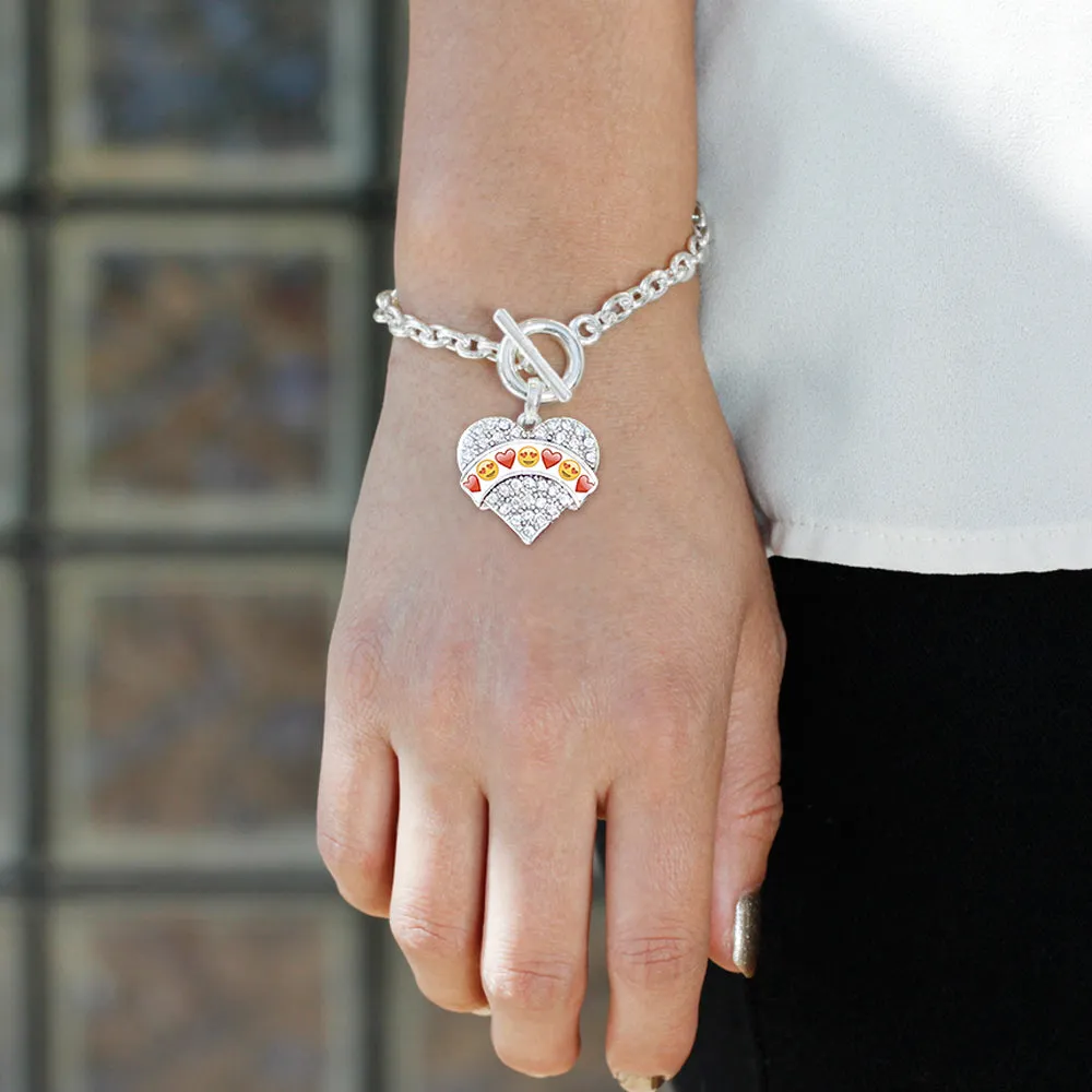 Silver Emoji LOVE Pave Heart Charm Toggle Bracelet
