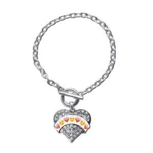 Silver Emoji LOVE Pave Heart Charm Toggle Bracelet