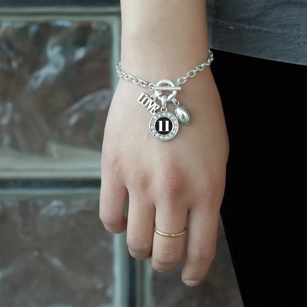 Silver Football - Sports Number 11 Circle Charm Toggle Bracelet