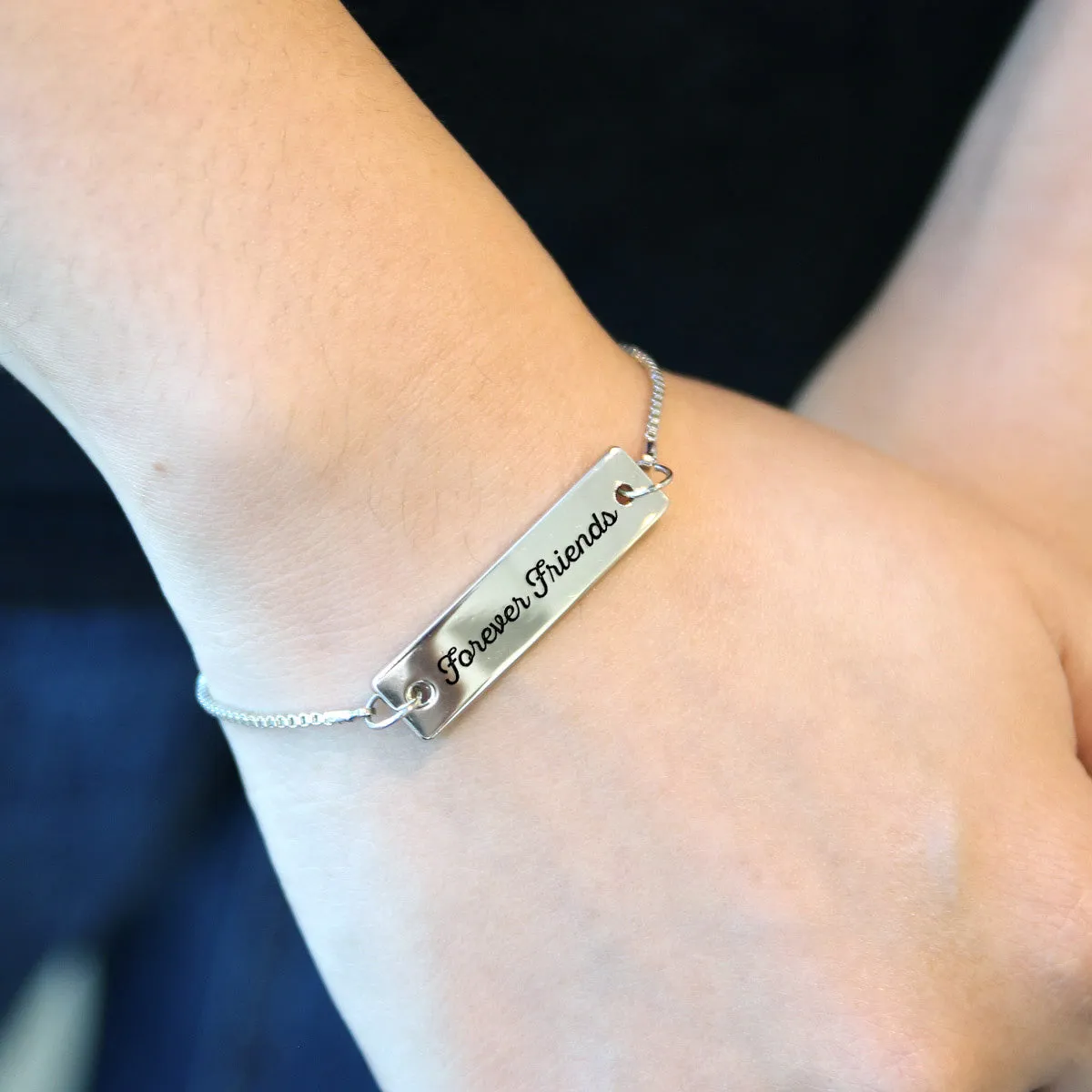 Silver Forever Friends Adjustable Bar Bracelet