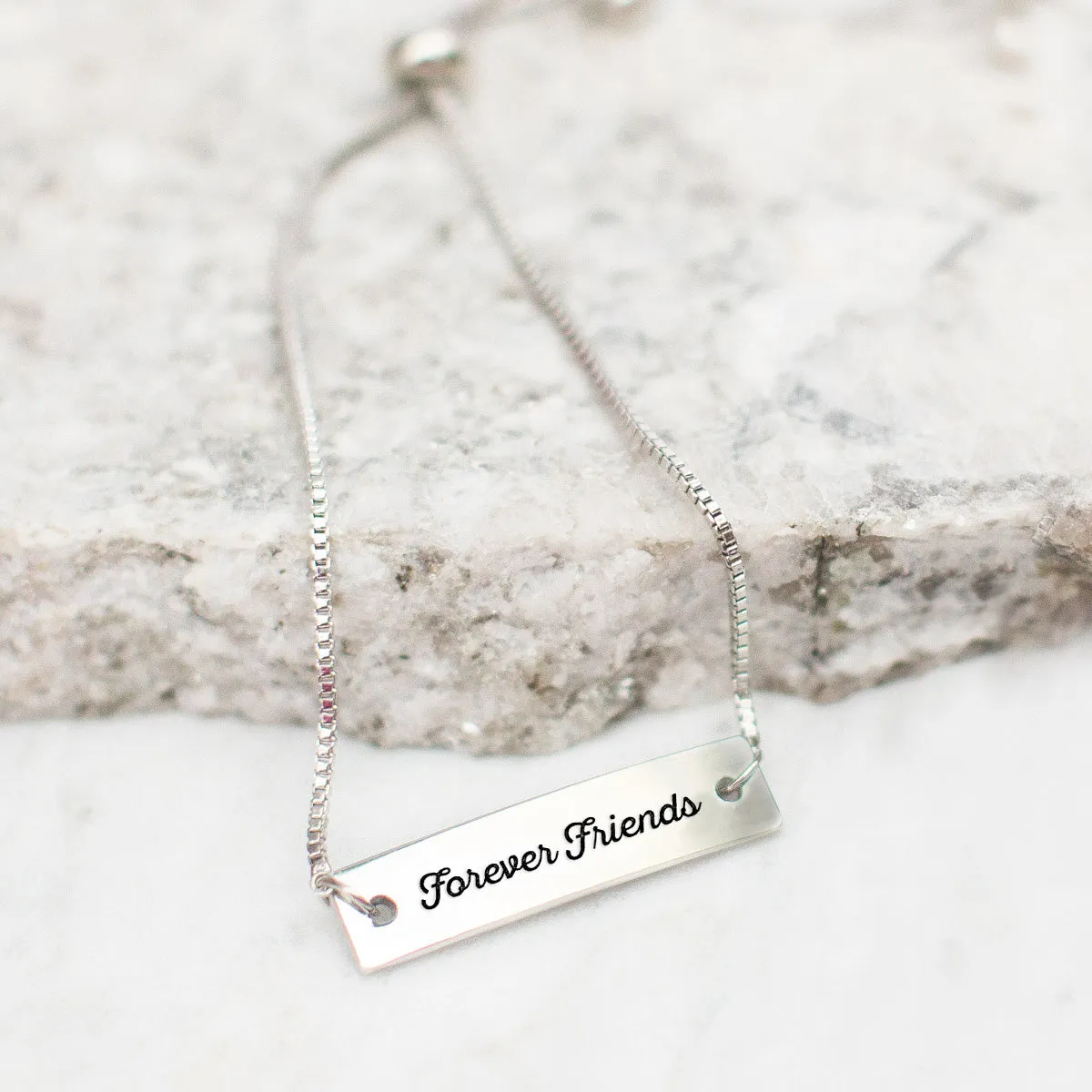 Silver Forever Friends Adjustable Bar Bracelet