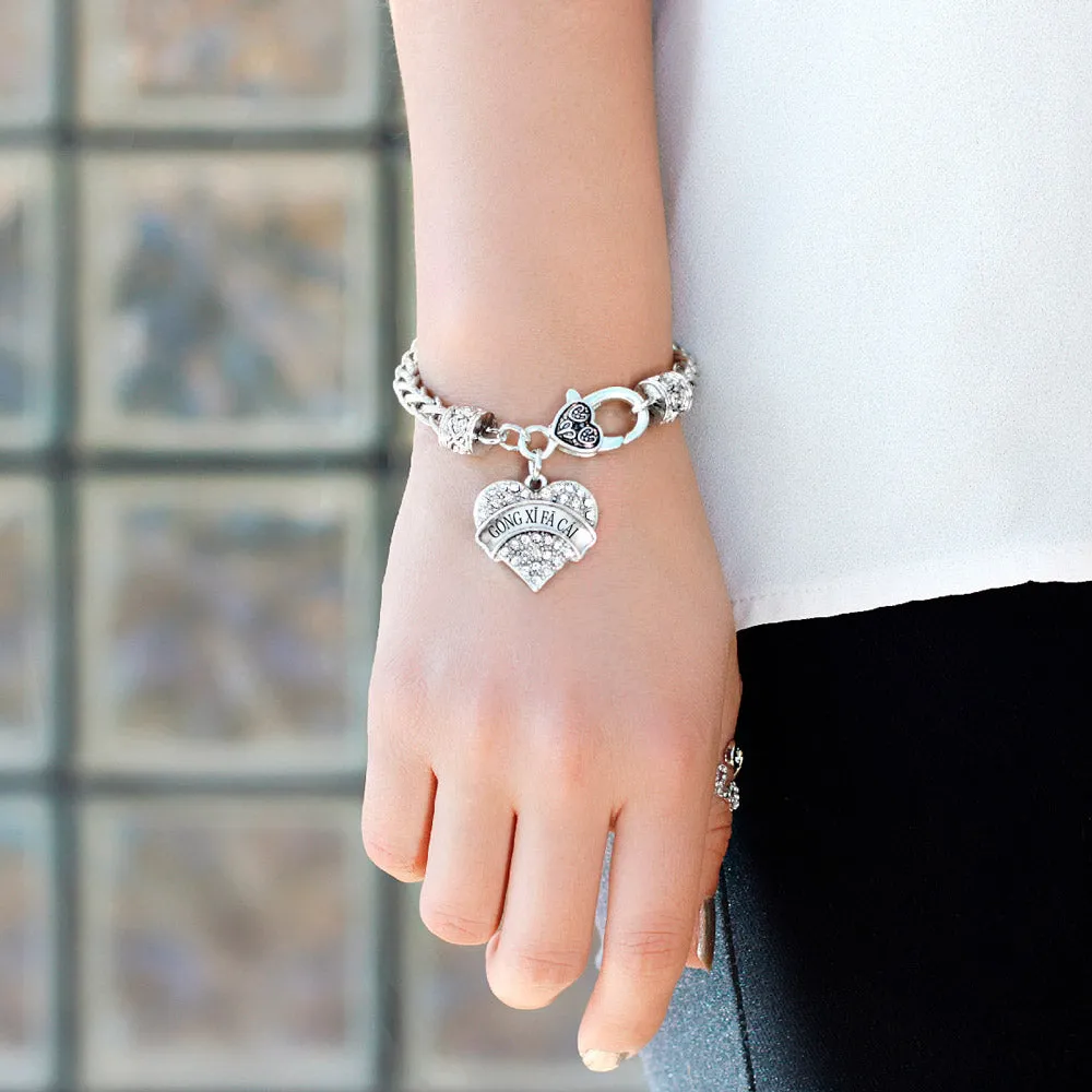 Silver Gōng Xǐ Fā Cái Pave Heart Charm Braided Bracelet
