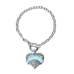 Silver Hermana - Light Blue Pave Heart Charm Toggle Bracelet