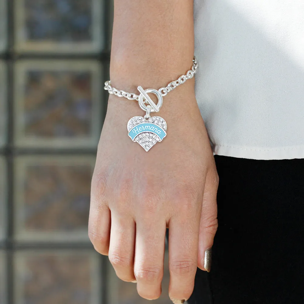 Silver Hermana - Light Blue Pave Heart Charm Toggle Bracelet