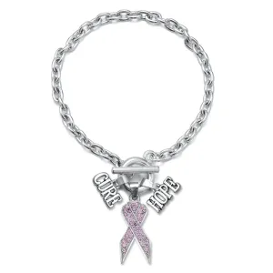 Silver Hope Purple Awareness Ribbon Charm Toggle Bracelet