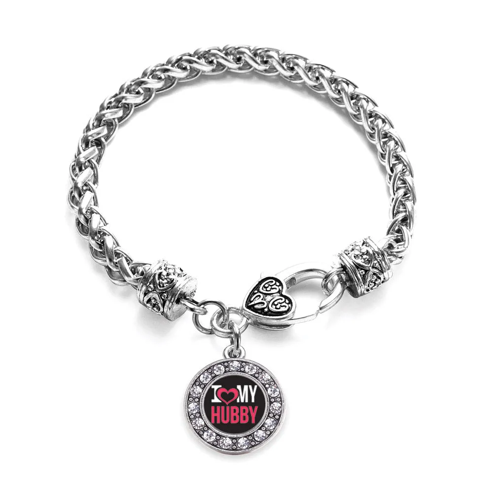 Silver I Love My Hubby Circle Charm Braided Bracelet
