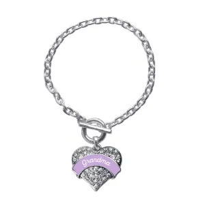 Silver Lavender Grandma Pave Heart Charm Toggle Bracelet