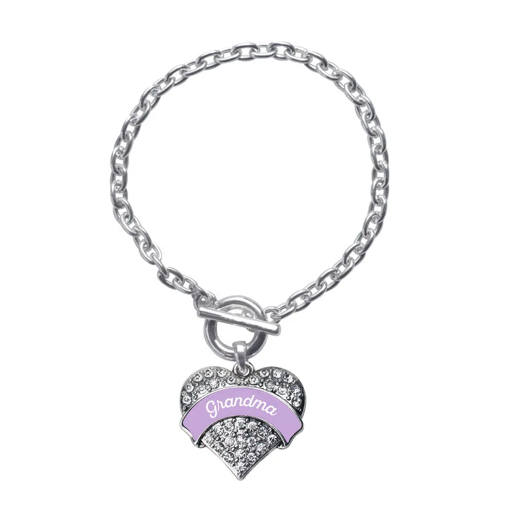 Silver Lavender Grandma Pave Heart Charm Toggle Bracelet