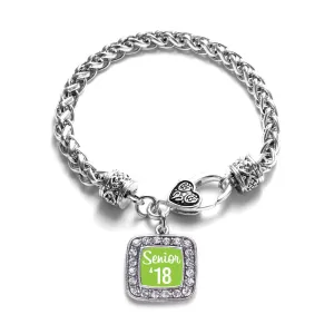 Silver Lime Green Senior '18 Square Charm Braided Bracelet