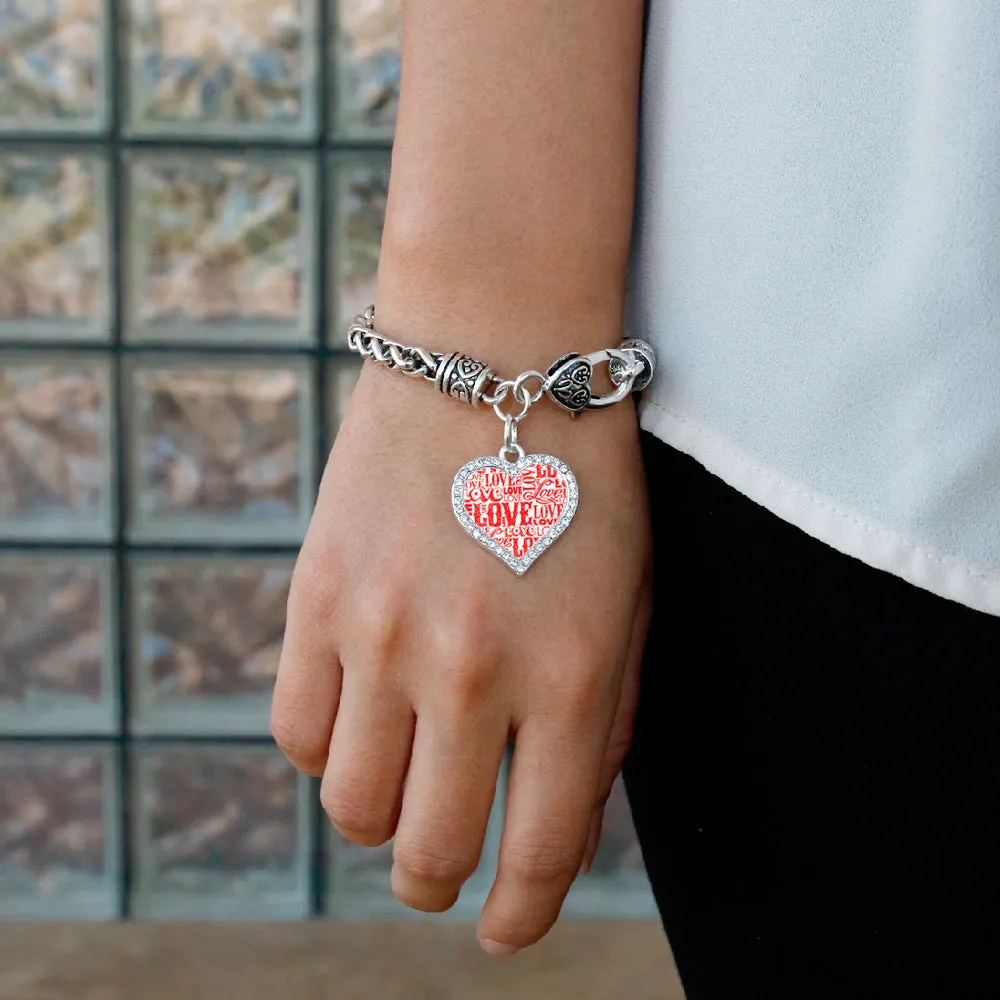 Silver Love Pattern Open Heart Charm Braided Bracelet