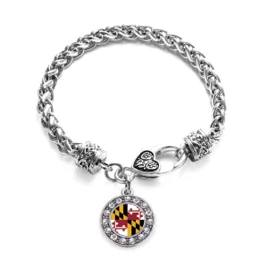 Silver Maryland Flag Circle Charm Braided Bracelet