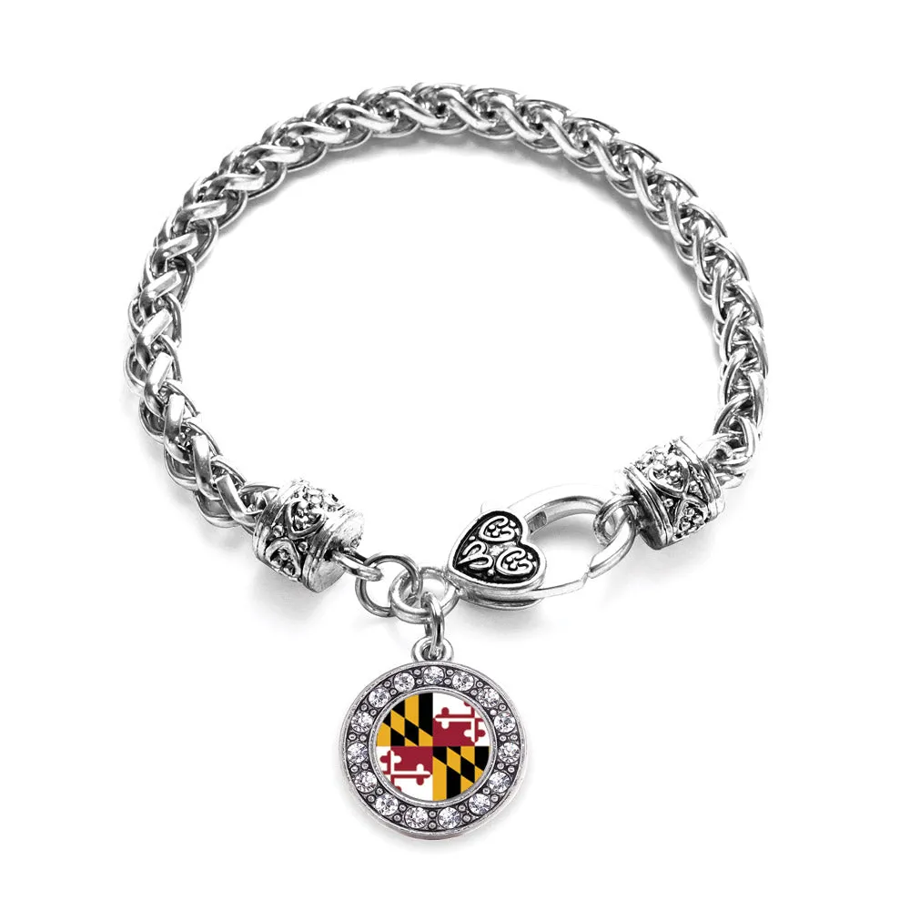 Silver Maryland Flag Circle Charm Braided Bracelet