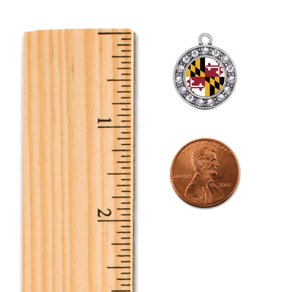 Silver Maryland Flag Circle Charm Braided Bracelet