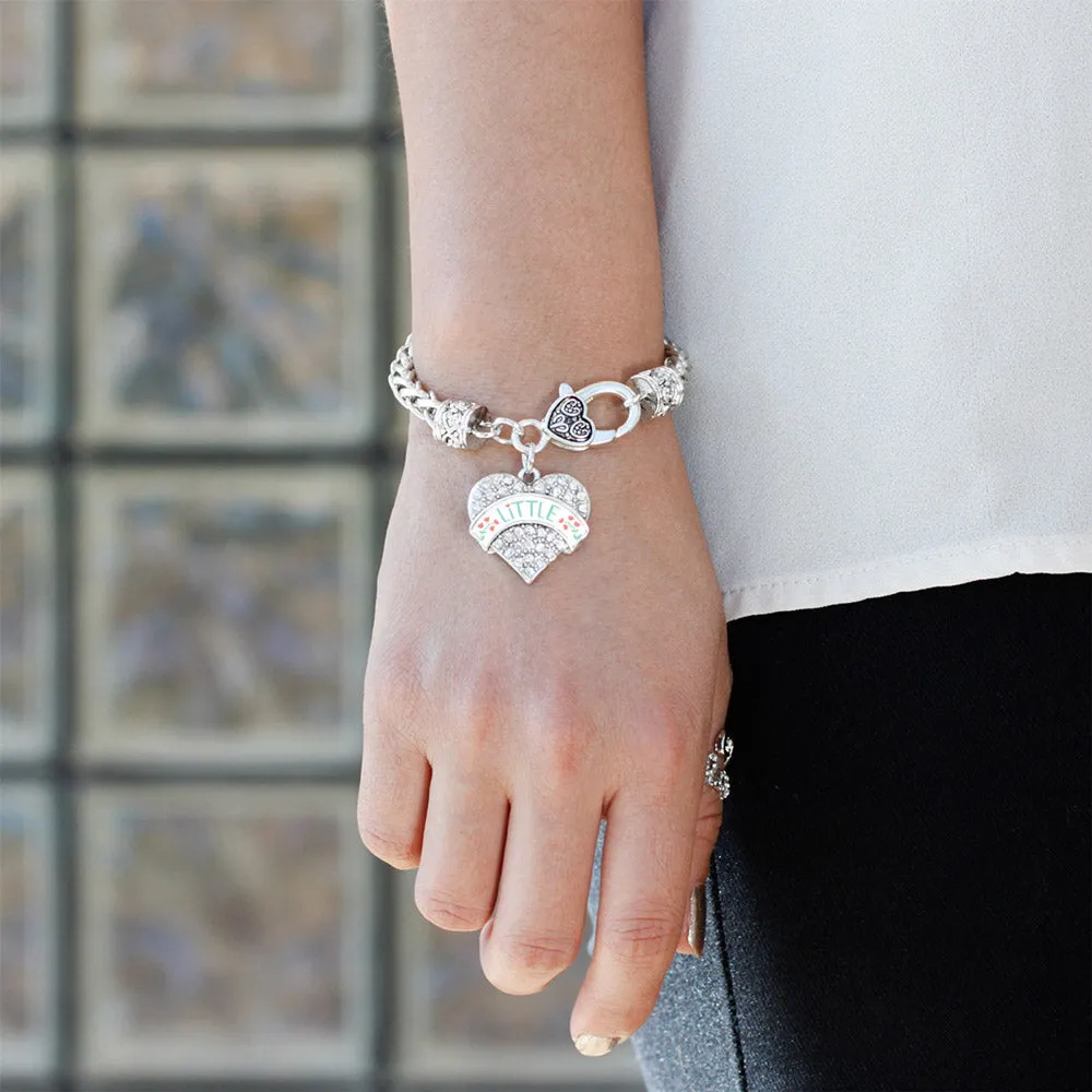 Silver Mint and Peach Little Pave Heart Charm Braided Bracelet