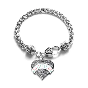 Silver Mint and Peach Little Pave Heart Charm Braided Bracelet