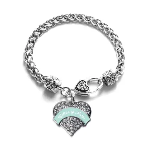 Silver Mint Matron of honor Pave Heart Charm Braided Bracelet