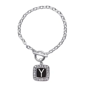 Silver My Initials - Letter Y Square Charm Toggle Bracelet