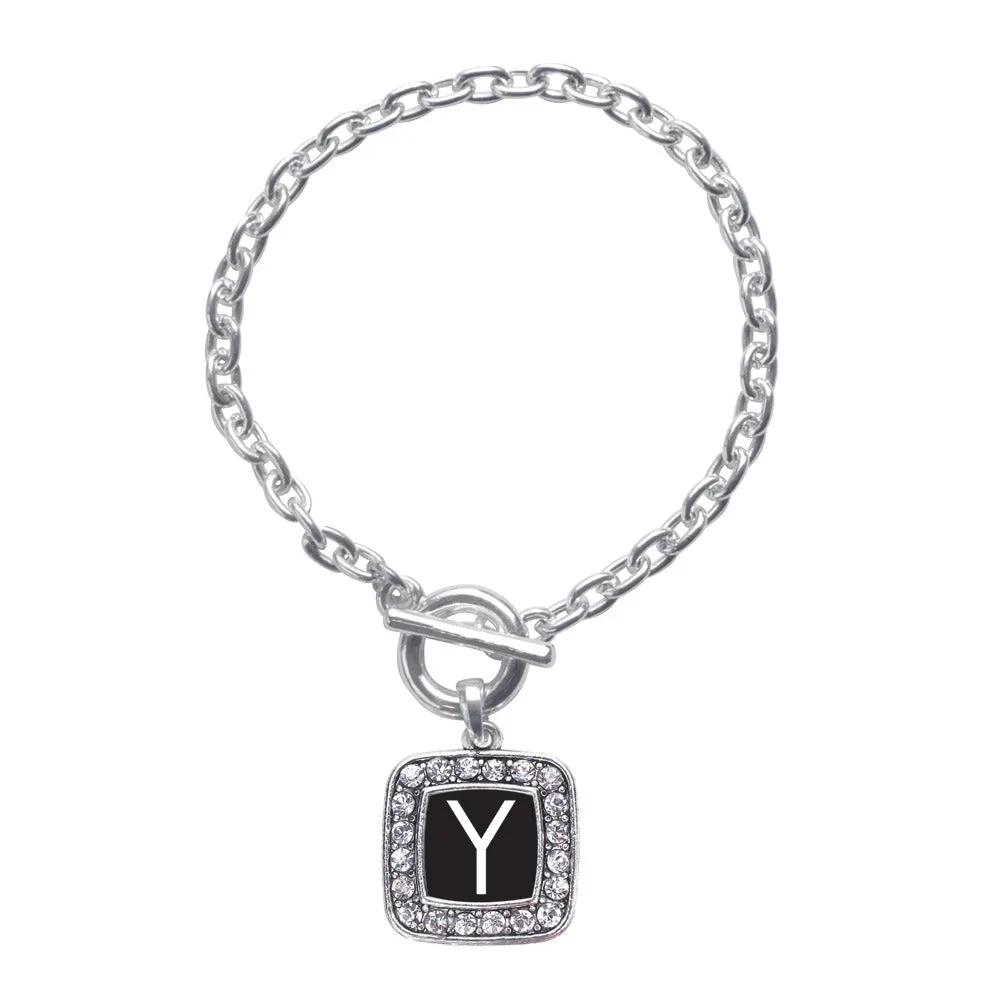 Silver My Initials - Letter Y Square Charm Toggle Bracelet
