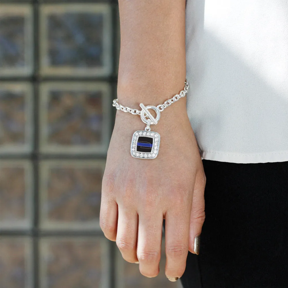 Silver Nebraska Thin Blue Line Square Charm Toggle Bracelet
