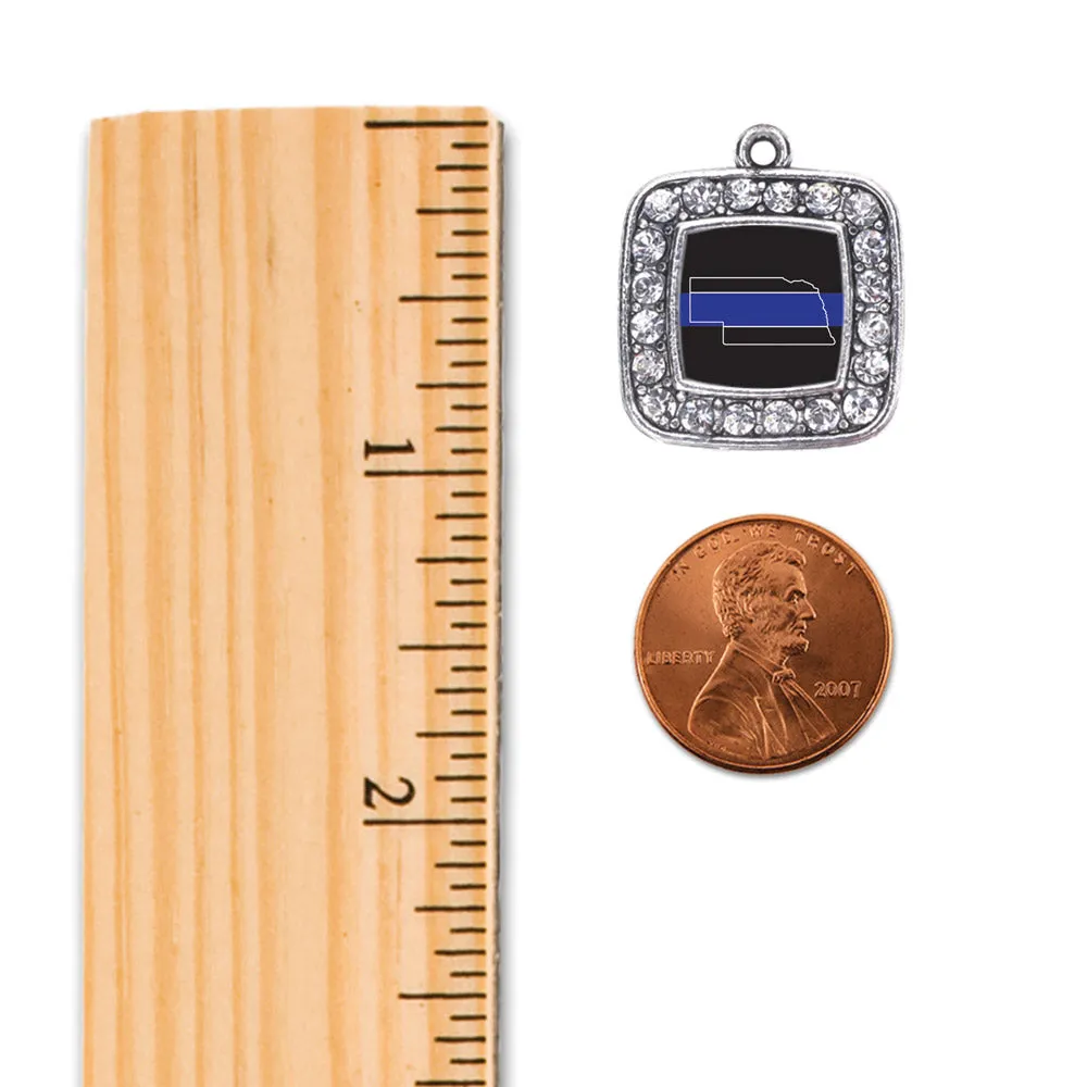 Silver Nebraska Thin Blue Line Square Charm Toggle Bracelet