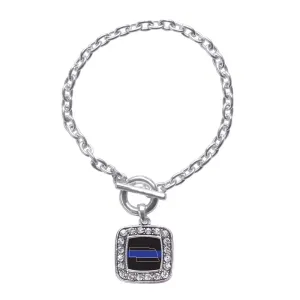Silver Nebraska Thin Blue Line Square Charm Toggle Bracelet