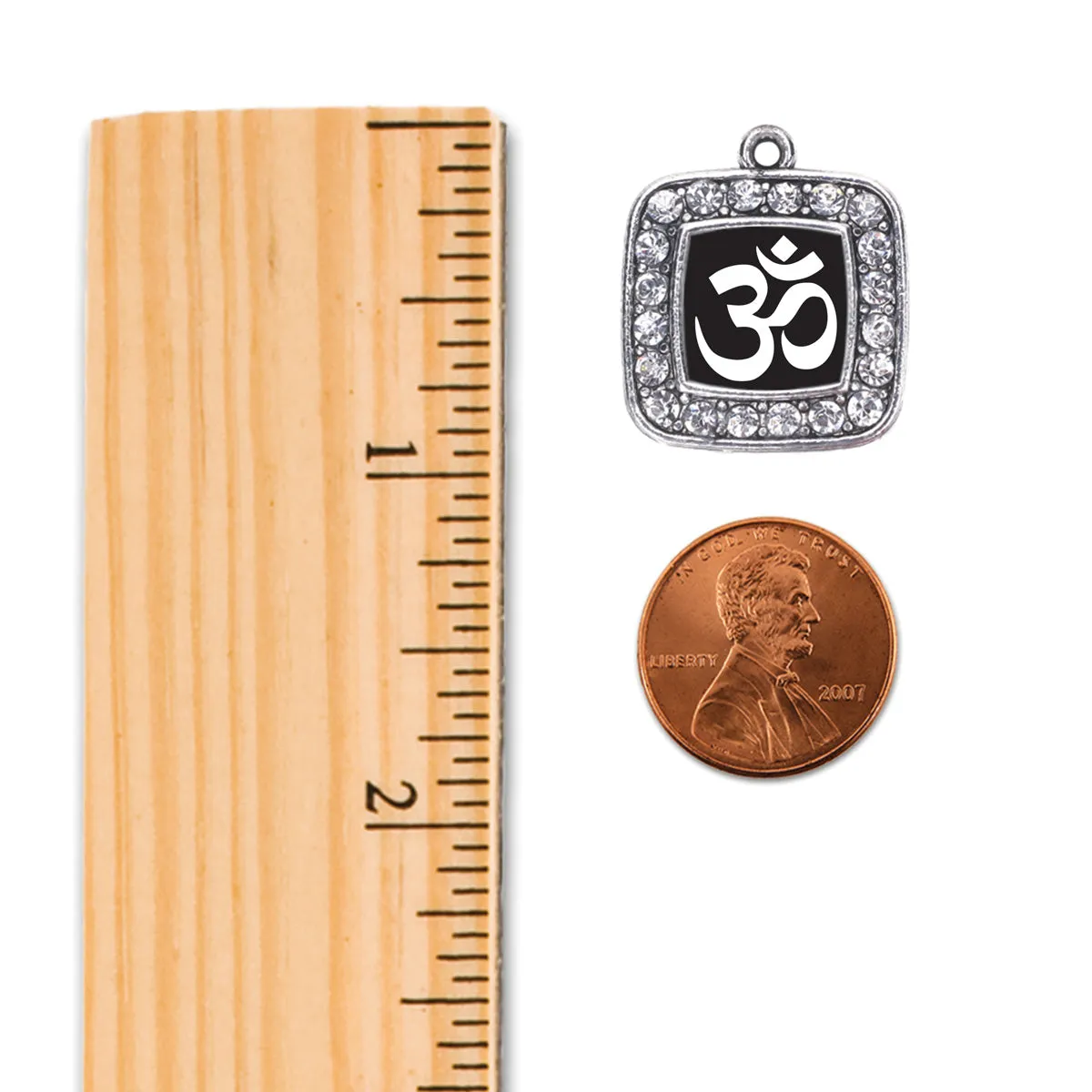 Silver OM - Black and White Square Charm Toggle Bracelet