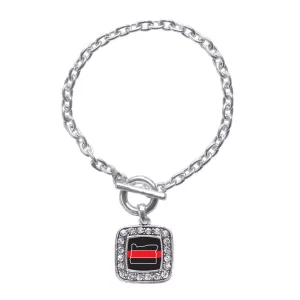 Silver Oregon Thin Red Line Square Charm Toggle Bracelet