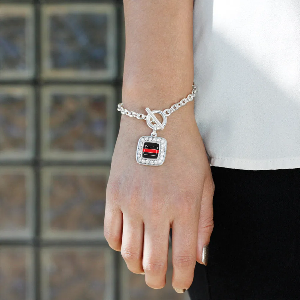 Silver Oregon Thin Red Line Square Charm Toggle Bracelet