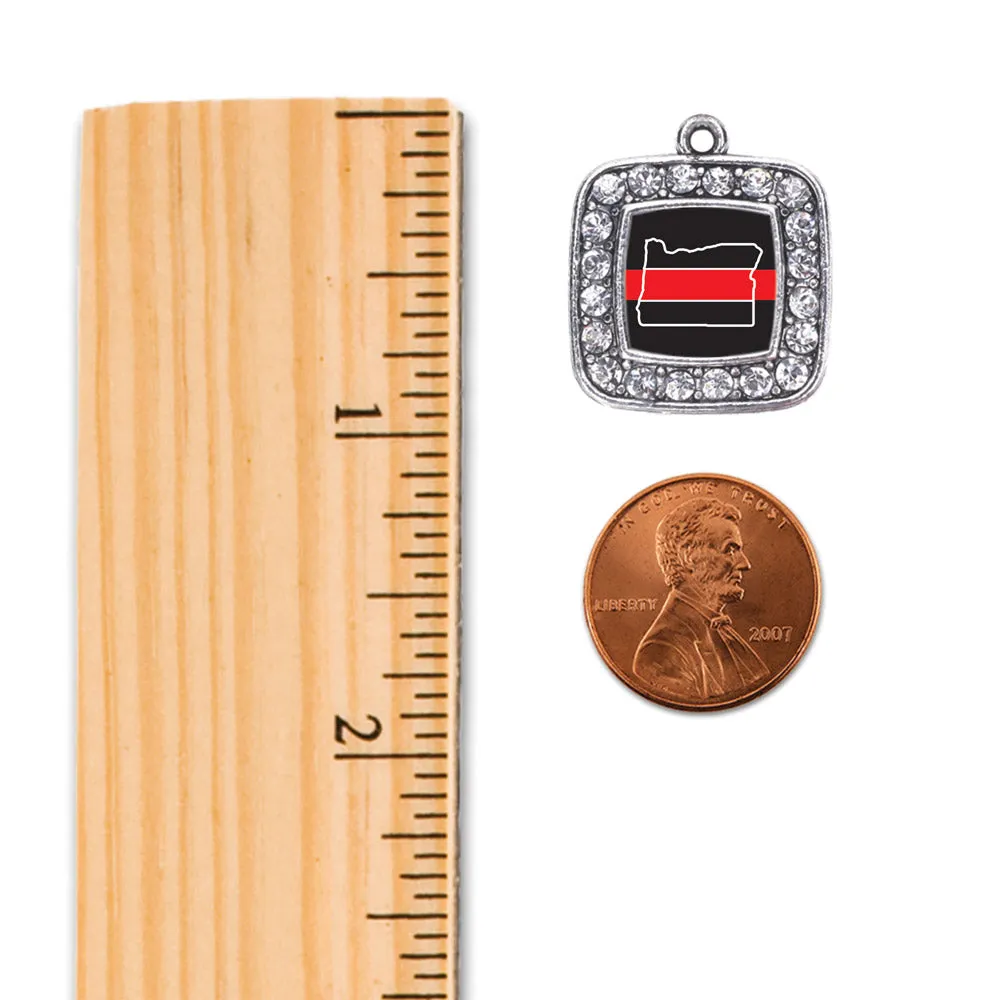 Silver Oregon Thin Red Line Square Charm Toggle Bracelet
