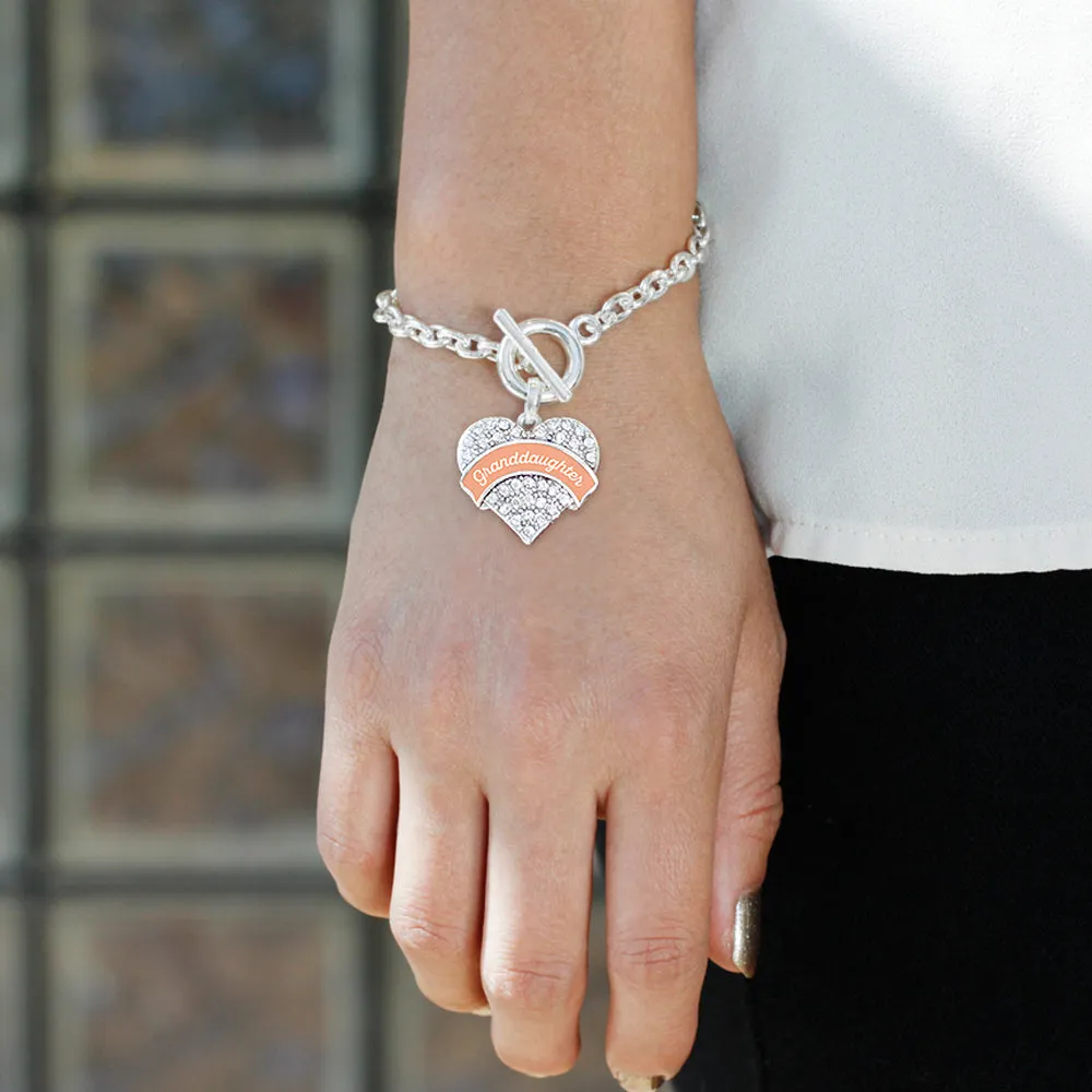 Silver Peach Granddaughter Pave Heart Charm Toggle Bracelet