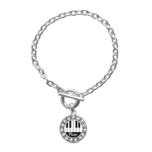 Silver Piano Lovers Circle Charm Toggle Bracelet